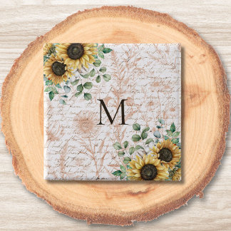 Monogrammierte Vintage-Rustikal-Sonnenblume-Decoup Button