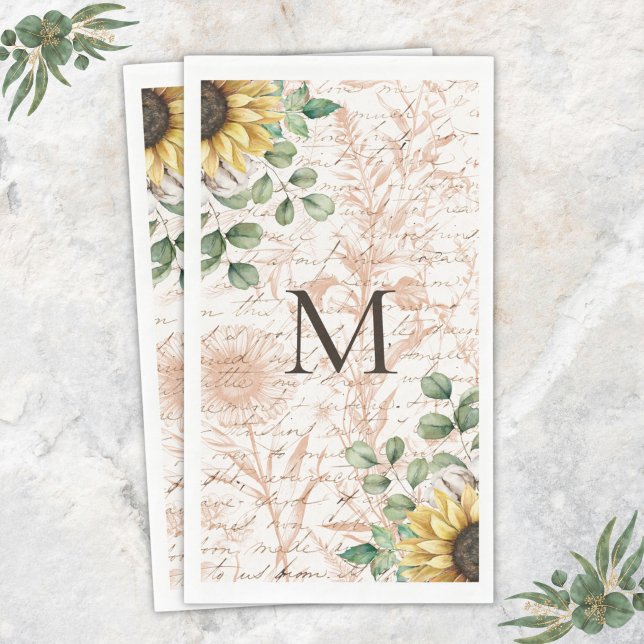 Monogrammierte Vintage-Rustikal-Sonnenblume-Decoup Serviette (Von Creator hochgeladen)
