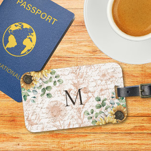 Monogrammierte Vintage-Rustikal-Sonnenblumen-Decou Gepäckanhänger