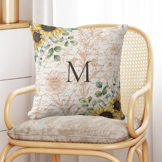 Monogrammierte Vintage-Rustikal-Sonnenblumen-Kalli Kissen