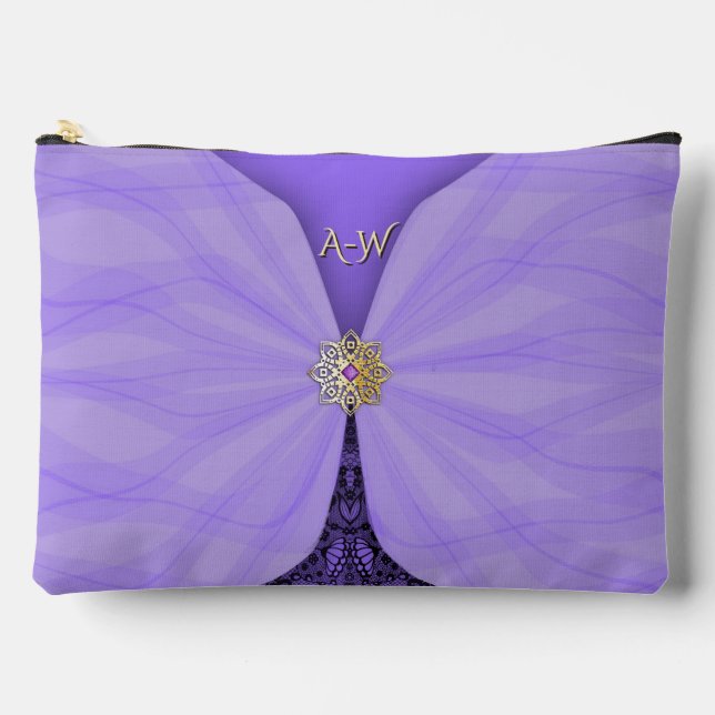 Monogrammierte violette Juwel-Textil-Illusion  Zubehörtasche (Vorderseite)
