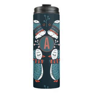 Monogrammierte Volkskunst Weihnachten Blau Rote Eu Thermosbecher