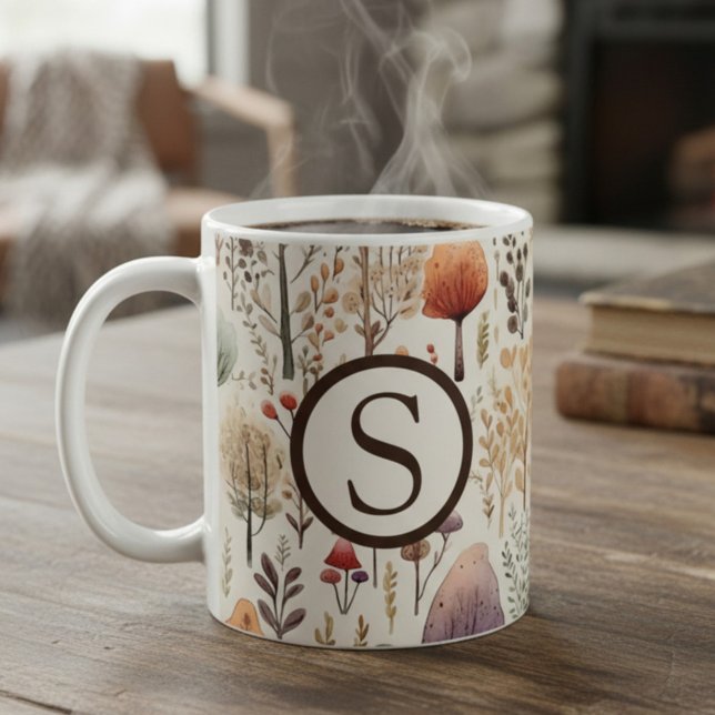 Monogrammierte Wald-Holzhütte Kaffeetasse (Von Creator hochgeladen)