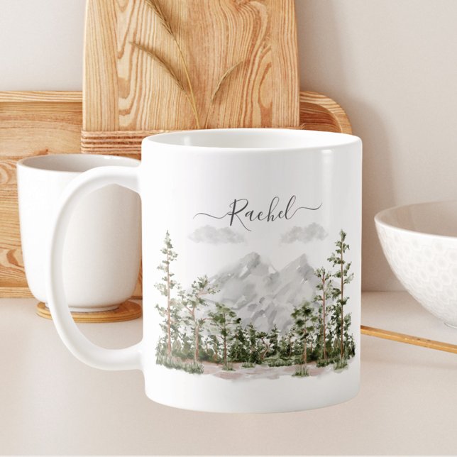Monogrammierte Wasserfarbe Berg und Wald Kaffeetasse (In situ kitchen)
