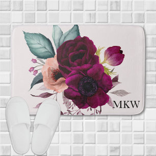 Monogrammierte Wasserfarbe Boho Lila Blüte Floral Badematte