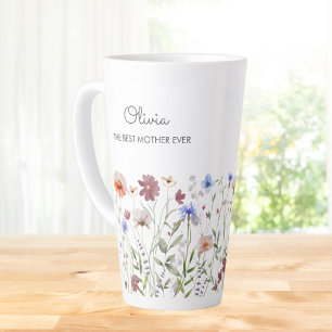 Monogrammierte Wasserfarbe Bunte Wildblumenwiese Milchtasse