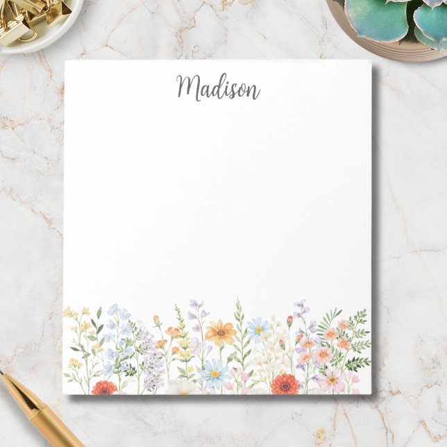 Monogrammierte Wasserfarbe Farbige Wilde Blume Flo Notizblock (Von Creator hochgeladen)