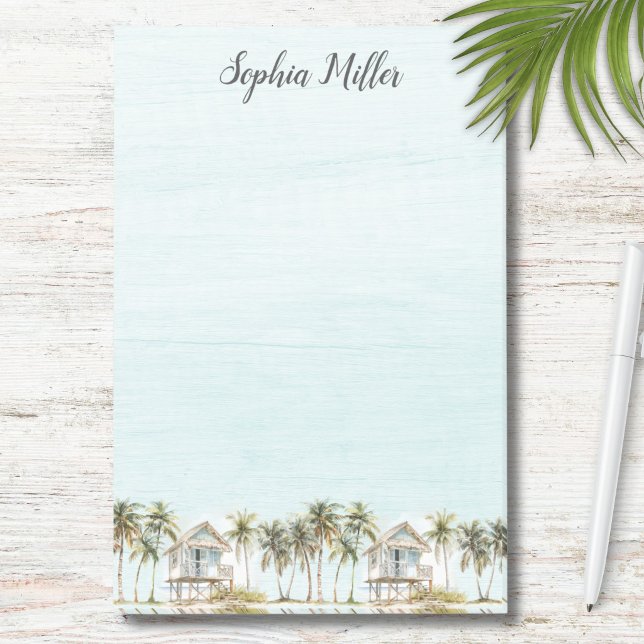 Monogrammierte Wasserfarbe Kokospalmen Strand Post-it Klebezettel (Von Creator hochgeladen)