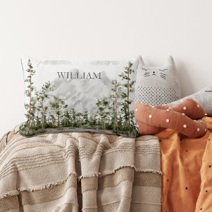 Monogrammierte Wasserfarbe-Mountain-und-Wald-Dekor Lendenkissen