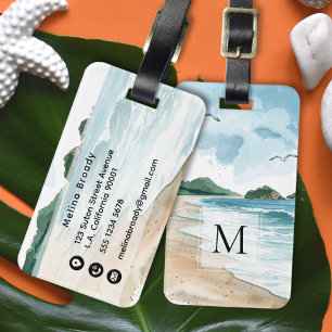Monogrammierte Wasserfarben Tropischer Sandstrand  Gepäckanhänger