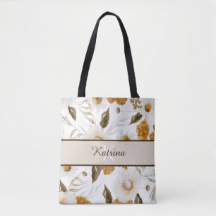 Monogrammierte Watercolor-Blumen-Tasche