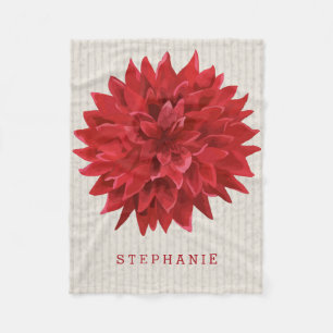 Monogrammierte Watercolor-Rote Blume Fleecedecke