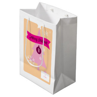 Monogrammierte Weihnachts-Ikonen Rosa Weihnachten Mittlere Geschenktüte