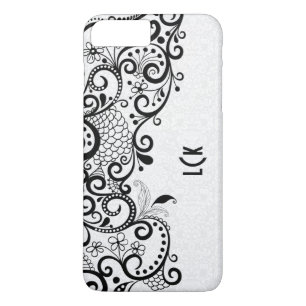 Monogrammierte Weiß- und Schwarz-Blütenlace & Dama Case-Mate iPhone Hülle