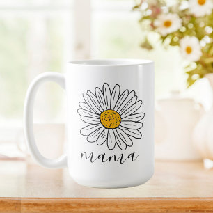 Monogrammierte Weiße Gänseblümchen-Blumen-Doodle-M Kaffeetasse