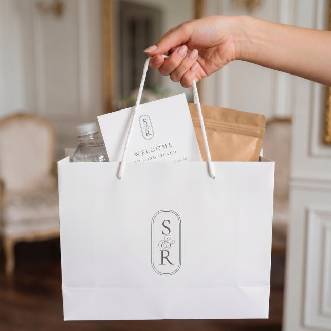 Monogrammierte weiße personalisierte Hochzeits-Wil Große Geschenktüte (Von Creator hochgeladen)