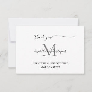 Monogrammierte weiße schwarze Kalligrafie Hochzeit Dankeskarte