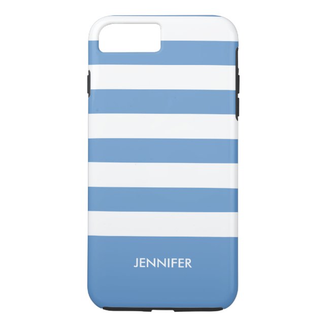 Monogrammierte White Stripes Sky Blue Hintergrund Case-Mate iPhone Hülle (Rückseite)