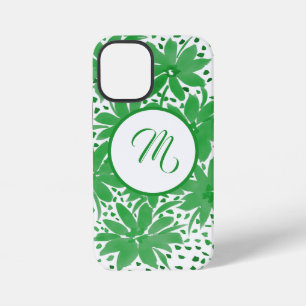 Monogrammierte zeitgenössische grüne Blumen iPhone 12 Mini Hülle