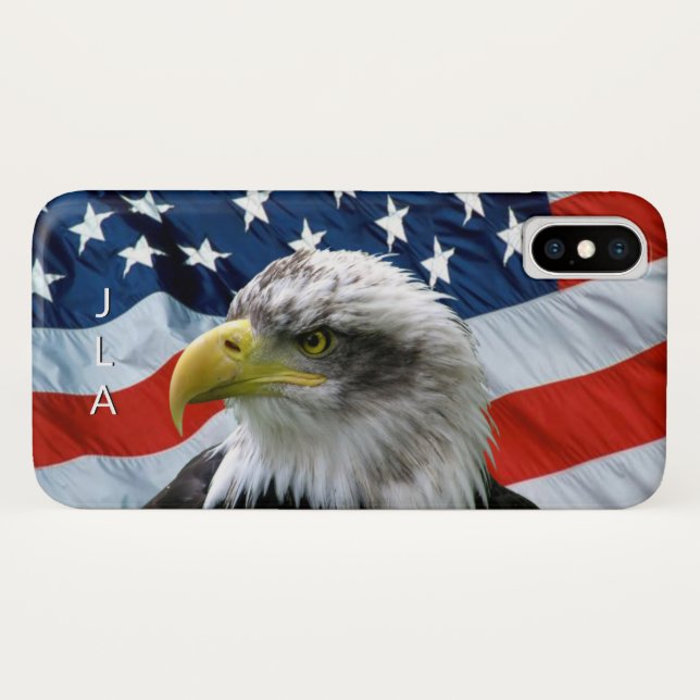Monogrammierter Bald-Adler und amerikanische Flagg Case-Mate iPhone Hülle (Rückseite (Horizontal))