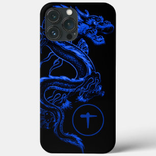 Monogrammierter blauer asiatischer Drache Case-Mate iPhone Hülle