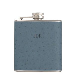 Monogrammierter Blue Ostrich Leather Look Flask Flachmann