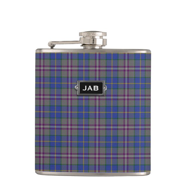 Monogrammierter Clan Baird Tartan Kariert Flask Flachmann (Vorderseite)