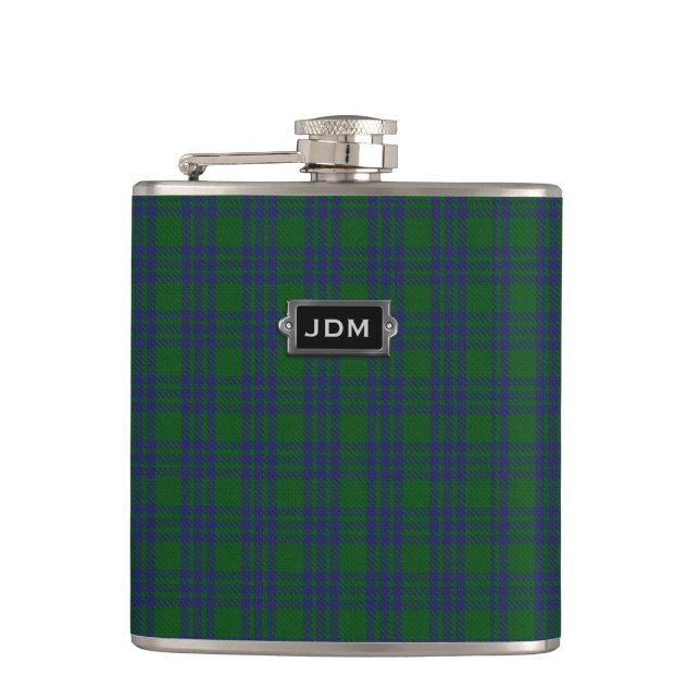 Monogrammierter Clan Montgomery Tartan Kariert Fla Flachmann (Vorderseite)