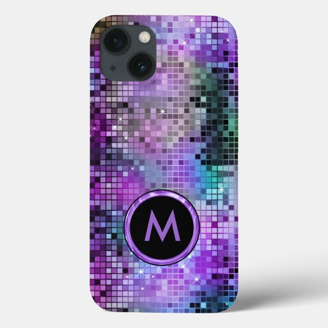 Monogrammierter Disco-Glitzer Lila Obertöne Case-Mate iPhone Hülle (Rückseite)
