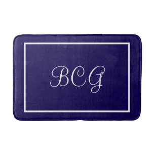 Monogrammierter dunkelblauer Badezimmerteppich Badematte