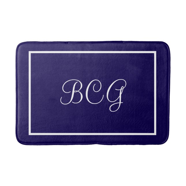 Monogrammierter dunkelblauer Badezimmerteppich Badematte (Vorderseite)