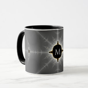 Monogrammierter Dunkelgrau und Schwarz Fraktal Tasse