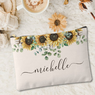 Monogrammierter Eleganter Rustikaler Sonnenblumen- Zubehörtasche