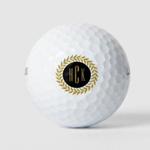 Monogrammierter Gold Glitter Kranz Schwarzer Kreis Golfball