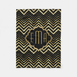 Monogrammierter Gold Glitzer & Zigzag Zickzack Mus Fleecedecke