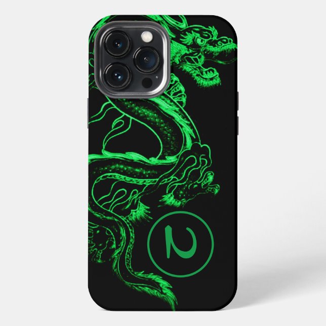 Monogrammierter Grüner Asiatischer Drache  iPhone Hülle (Rückseite)