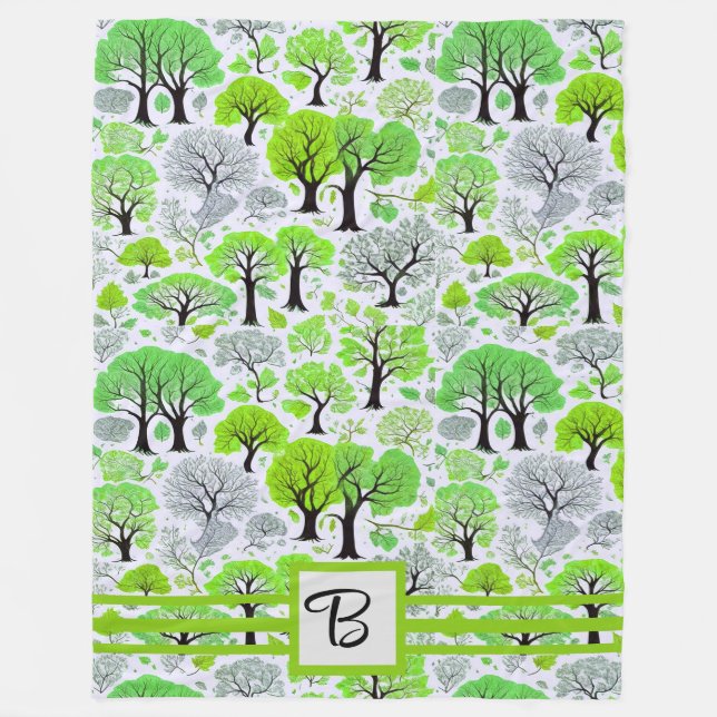 Monogrammierter grüner Wald Fleecedecke (Vorderseite)