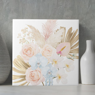 Monogrammierter hübscher tropischer Blumenstrauß F Fliese