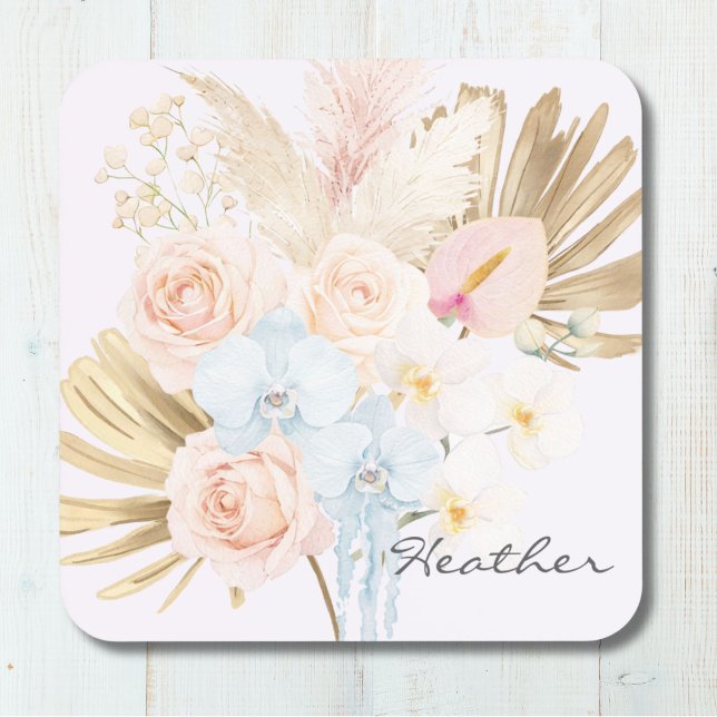 Monogrammierter hübscher tropischer Blumenstrauß F Getränkeuntersetzer (Von Creator hochgeladen)