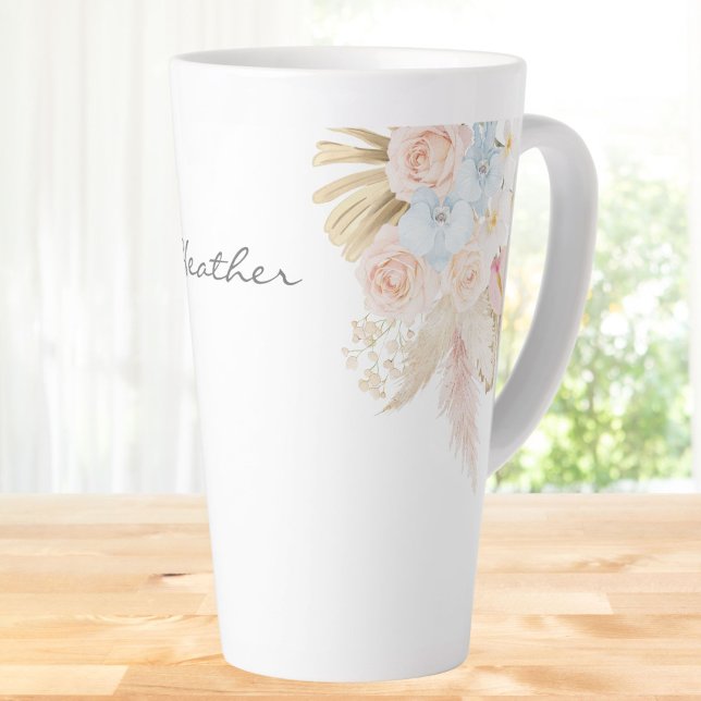 Monogrammierter hübscher tropischer Blumenstrauß F Milchtasse (Von Creator hochgeladen)