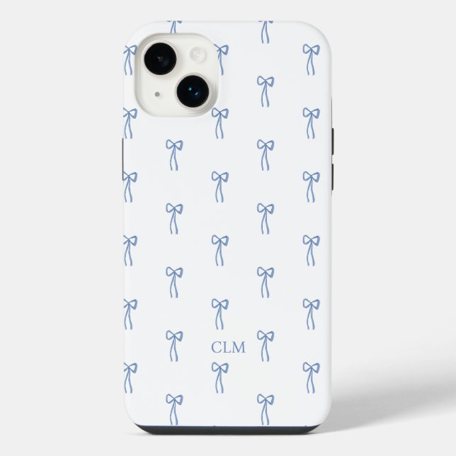 Monogrammierter kleiner blauer Bogen iPhone Hülle (Rückseite)