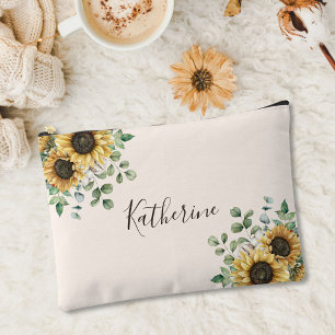 Monogrammierter Landhaus-Sonnenblume Vintage Zubehörtasche