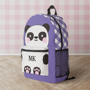 Monogrammierter lila süßer Panda Kinder Bedruckter Rucksack
