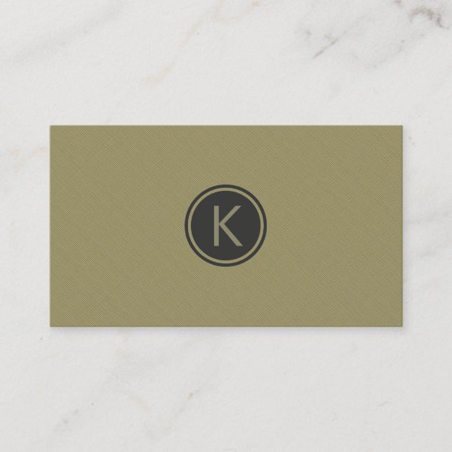 Monogrammierter Olive Green Moderne Linen Texture  Visitenkarte (Vorderseite)