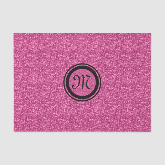 Monogrammierter Pink-Glitzer und Glitzern-Schwarze Seidenpapier (Vorderseite)