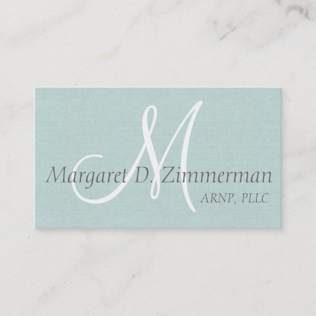 Monogrammierter Profi, Paste Blue Leinen Visitenkarte (Vorderseite)