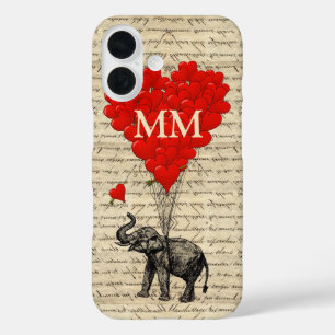 Monogrammierter romantischer Elefant und Herz iPhone 16 Hülle