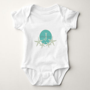 Monogrammierter Türkis-Wasserfarben-Seestern Baby Strampler