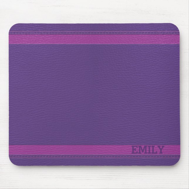 Monogrammierter violetter Lederlook Mousepad (Vorne)
