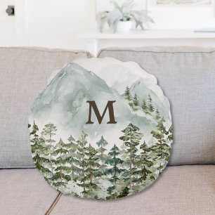 Monogrammierter Wald- und Berg-Natur Rundes Kissen